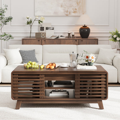 47 Inch Mid Century Coffee Table Sliding Top Storage Walnut Finish