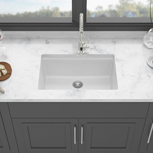 Quartz Kitchen Sink - 28"x19"x9.65" White granite composite Workstation undermount kitchen sink