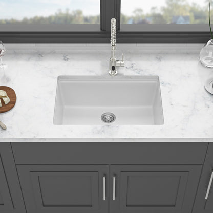 Quartz Kitchen Sink - 28"x19"x9.65" White granite composite Workstation undermount kitchen sink