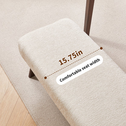 Cream Chenille Upholstered Ottoman Bench, Solid Wood V-Shaped Leg Entryway Shoe Bench for Bedroom & Foyer