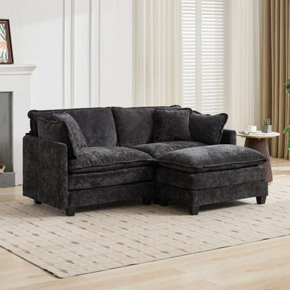 Black Cloud Loveseat Sofa, Breathable Chenille Fabric, Ottoman Not Included