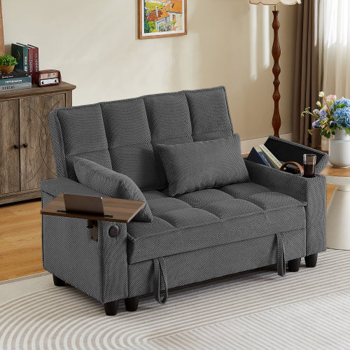 Dark Grey Loveseat Sofa with Storage,USB Ports,Cup Holder & Swivel Table