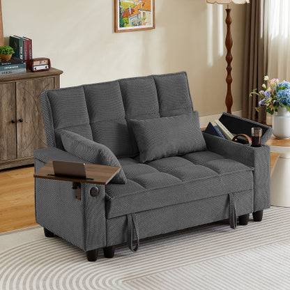 Dark Grey Loveseat Sofa with Storage,USB Ports,Cup Holder & Swivel Table