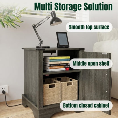 2-Pack 16inch Dark Grey Farmhouse Charging Nightstand