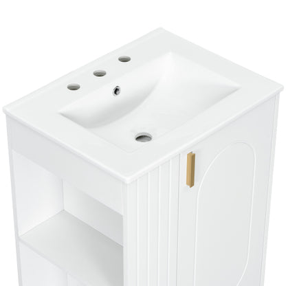 24" Bathroom Vanity with Sink, Bathroom Cabinet with Door Shelf, Side Open Storage, Solid Wood Frame,Soft Closing Door, White