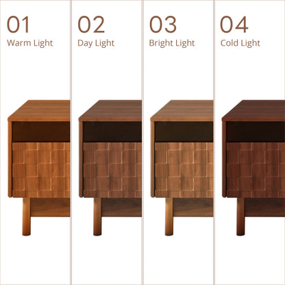 78.7 inch Walnut LED Light Glass Drawer TV Stand Solid Rubber Wood Leg Console Holds 85 inch TV