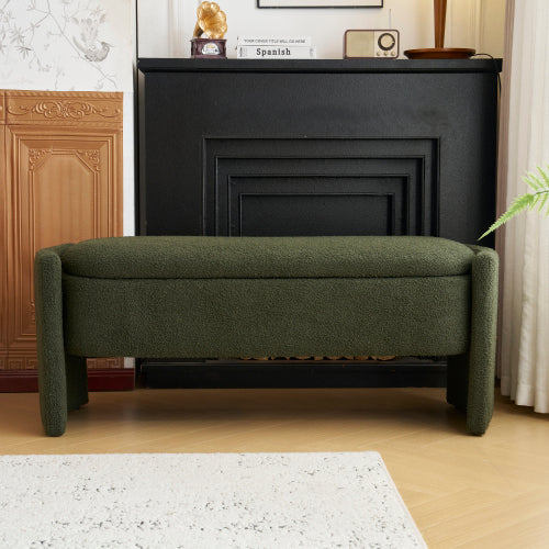 Boucle Storage Ottoman Bench with 17 Gallon Capacity, Dark Green
