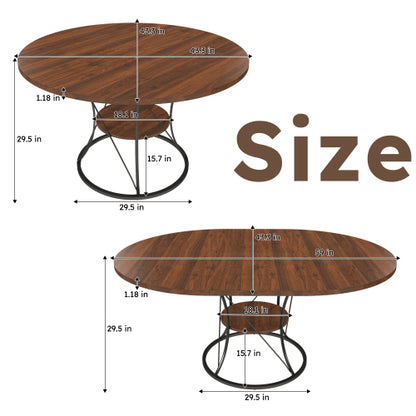 Expandable Round Dining Table with Storage Shelf