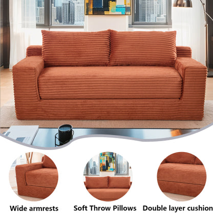 56-Inch Orange Corduroy Memory-Foam Compression Loveseat Sofa-Bed