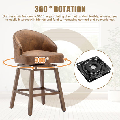 Rotating bar chair, counter height bar chair with backrest, leather rotating kitchen stool with wooden legs and footrest, soft cushion bar  chair, kitchen island