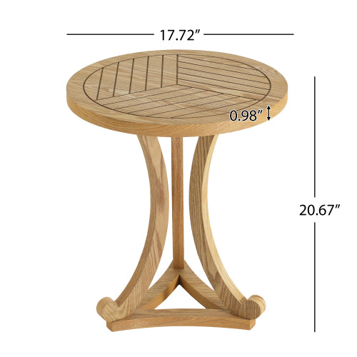 Natural Finish Round Wood Accent Table, Curved Tripod Base Slatted Top End Table, 17.72inch D x 20.67inch H