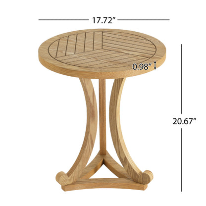 Natural Finish Round Wood Accent Table, Curved Tripod Base Slatted Top End Table, 17.72inch D x 20.67inch H