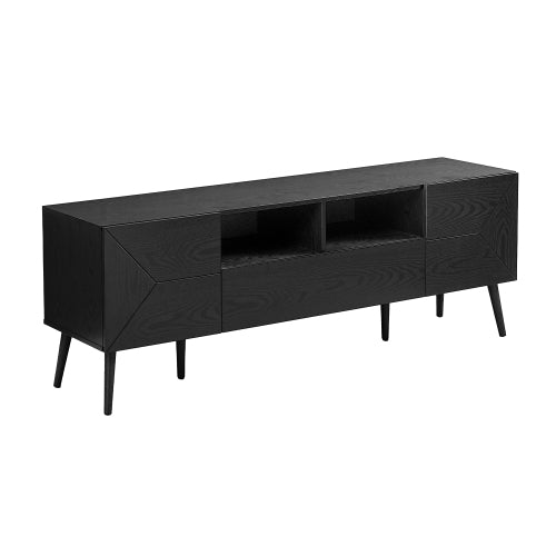 Black 72 inch Mid Century TV Stand with Drawer and Cabinets