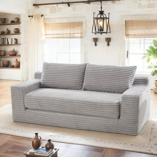 Grey Memory-Foam Compressed Corduroy Convertible Loveseat, No Assembly