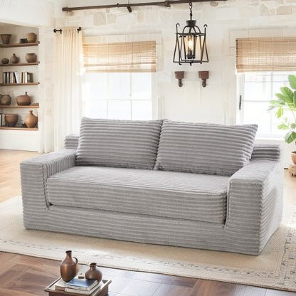 Grey Memory-Foam Compressed Corduroy Convertible Loveseat, No Assembly