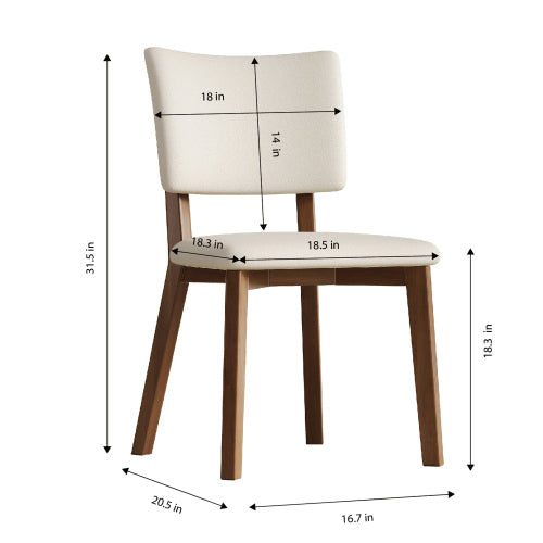 Mid-Century Wood Dining Chairs with PU Upholstery, Set of 2, White/Deep Walnut