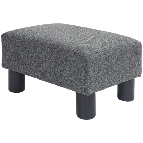 Charcoal Gray Linen Touch Cube Ottoman Foot Rest, Upholstered Small Stool with Plastic Legs for Entryway Living Room