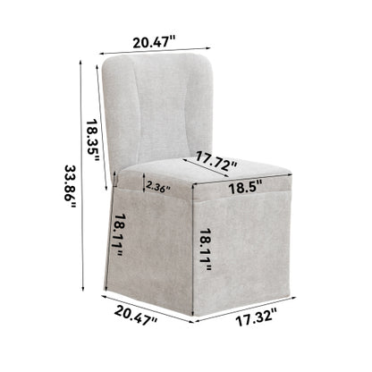 Set of 2 Gray Linen Armless Dining Side Chairs, Padded Seat & Backrest, Iron Frame, 250lbs Capacity for Kitchen & Living Room