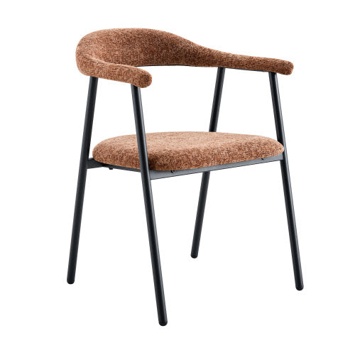 Fabric Upholstered Dining Chairs with Black Metal Legs, Set of 4, Caramel