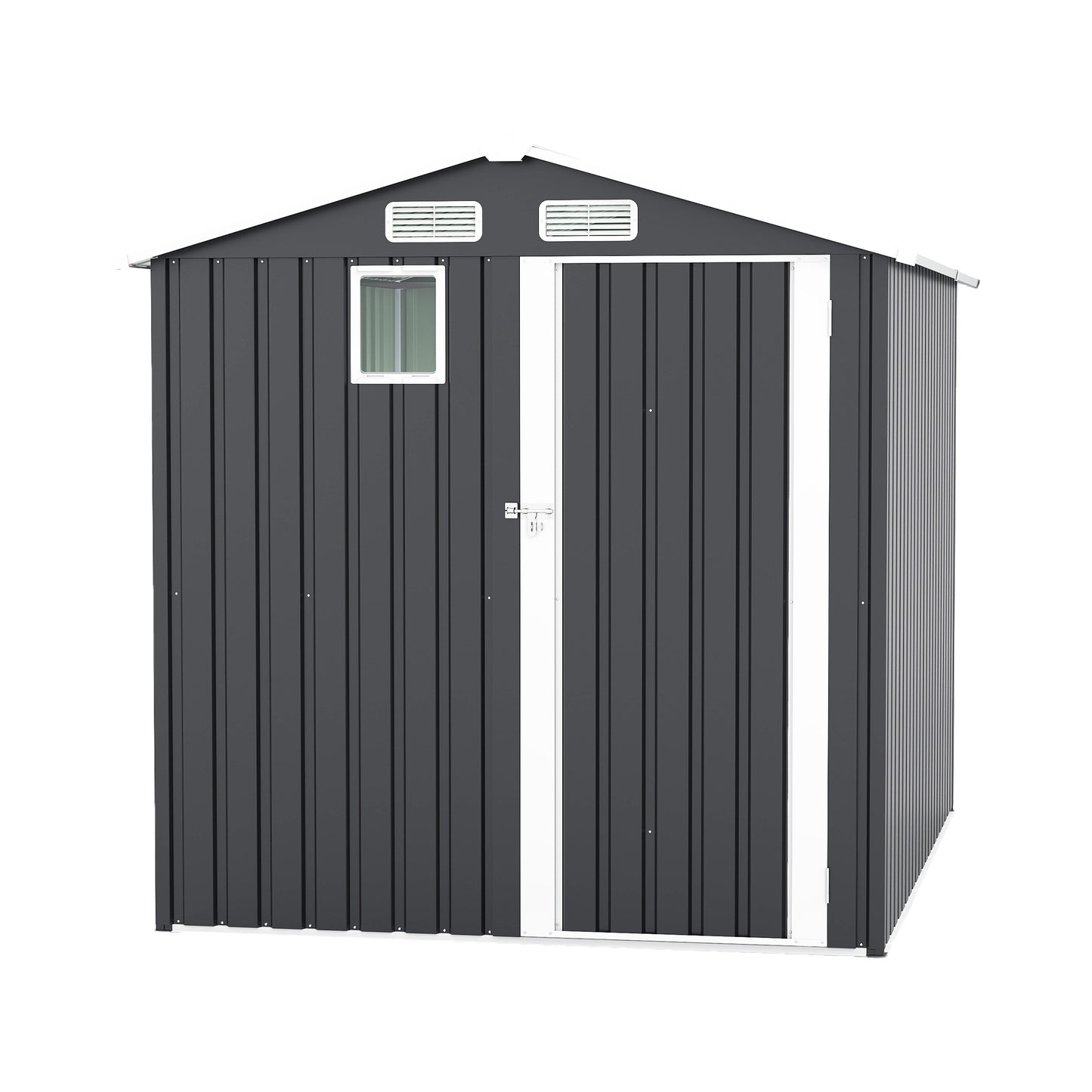 6x8FT Outdoor Steel Storage Shed with Clear Window, Lockable Doors, Compact Metal Tool Shed for Garden, Backyard, Patio, Utility, and Bike Storage,dark gray