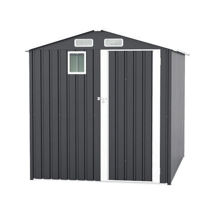 6x8FT Outdoor Steel Storage Shed with Clear Window, Lockable Doors, Compact Metal Tool Shed for Garden, Backyard, Patio, Utility, and Bike Storage,dark gray