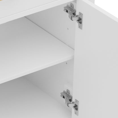 31" Bathroom Vanity with Sink, Bathroom Cabinet with Soft Close Doors and Adjustable Shelf, Curved Profile Design, Rubber Wood Legs, White