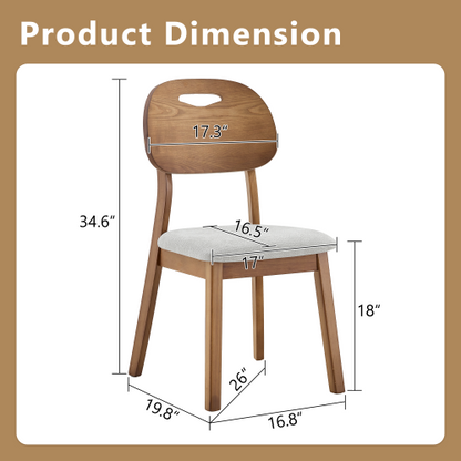 Set of 2 Walnut Solid Wood Dining Chairs, Hollow Back Chairs with Gray Fabric Cushion