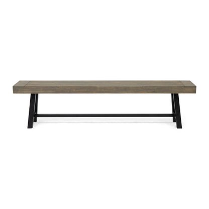 Acacia Wood Patio Bench,Grey/Rustic Metal