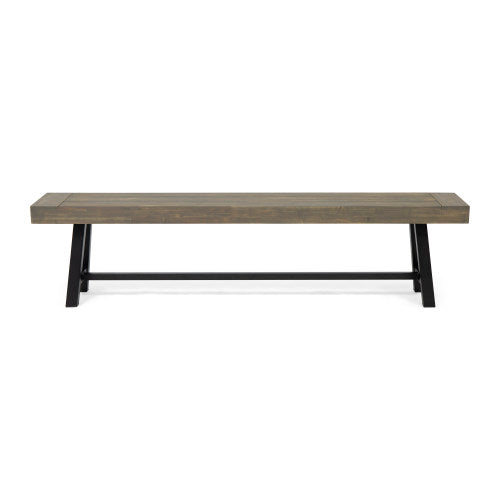 Acacia Wood Patio Bench,Grey/Rustic Metal