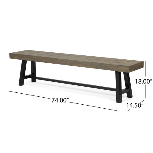 Acacia Wood Patio Bench,Grey/Rustic Metal
