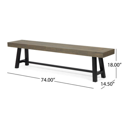 Acacia Wood Patio Bench,Grey/Rustic Metal