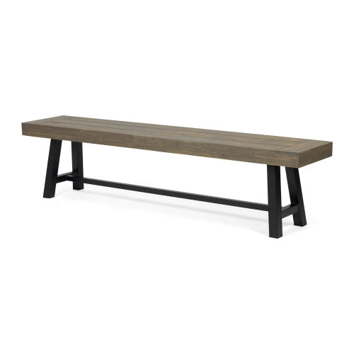 Acacia Wood Patio Bench,Grey/Rustic Metal