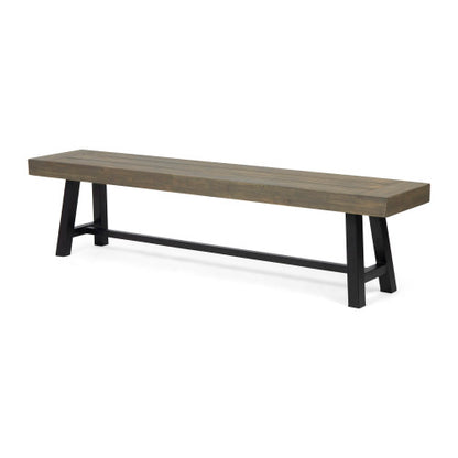 Acacia Wood Patio Bench,Grey/Rustic Metal