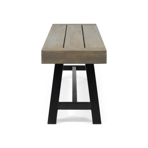 Acacia Wood Patio Bench,Grey/Rustic Metal