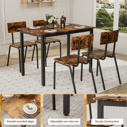 5-Piece Rustic Brown Dining Set, 43.3inch  Table & 4 Ergonomic Chairs