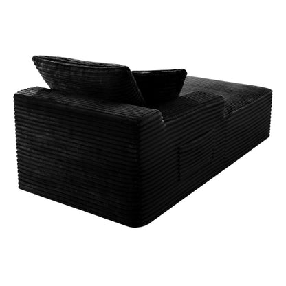 Black Corduroy Leg-Free Floor-Hugging Compressed Armless Single Modular Accent Chair for Living-Room Bedroom