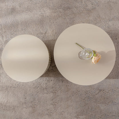 2-Piece Beige Nesting Drum Coffee Table with Wave Stripes