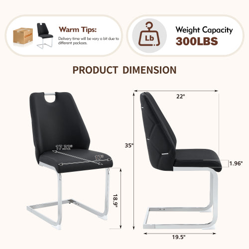 Set of 2 Black Gold Mesh PU High Back Dining Chairs, Silver Back Ring Chrome Pull Handle Solid Iron Frame