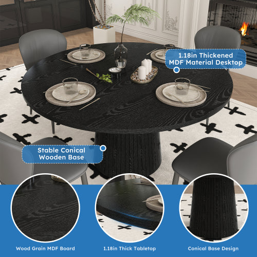 47 Inch Round Farmhouse Dining Table, Black Finish