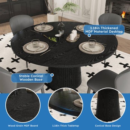 47 Inch Round Farmhouse Dining Table, Black Finish