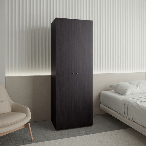 Home 2 Doors Closet System Armoire, Hanging Rod and Storage Shelf, Modern Armoire for Bedroom Organization Storage, Black