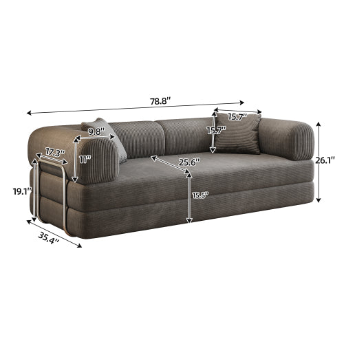 78.8 inch  Grey Boneless Corduroy Convertible Compressed Floor Sofa Bed, No Assembly