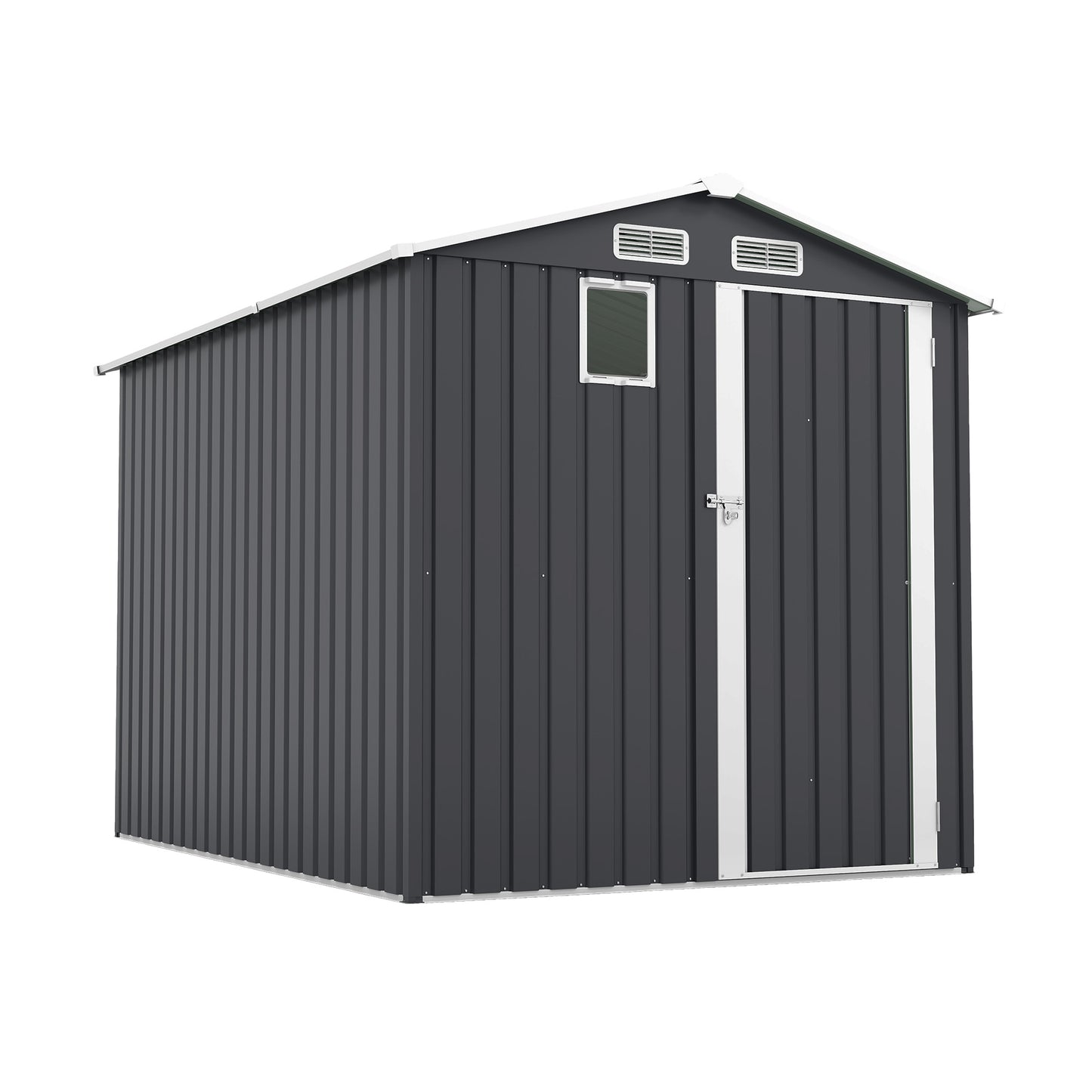 6x8FT Outdoor Steel Storage Shed with Clear Window, Lockable Doors, Compact Metal Tool Shed for Garden, Backyard, Patio, Utility, and Bike Storage,dark gray