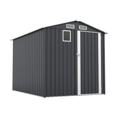 6x8FT Outdoor Steel Storage Shed with Clear Window, Lockable Doors, Compact Metal Tool Shed for Garden, Backyard, Patio, Utility, and Bike Storage,dark gray
