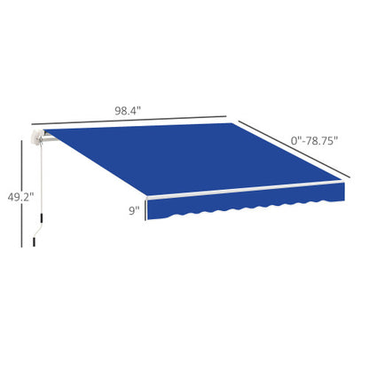 Outsunny 8' x 7' Patio Retractable Awning, Manual Exterior Sun Shade Deck Window Cover, Blue