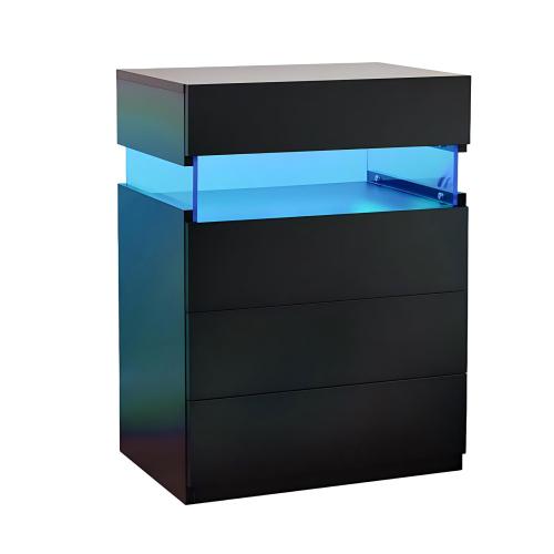 Black 4-Drawer LED Nightstand with RGB Lights
