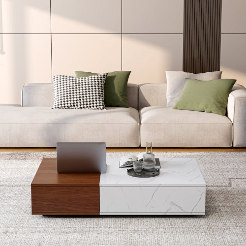 Modern Walnut Coffee Table with Storage MDF Living Room Center Table