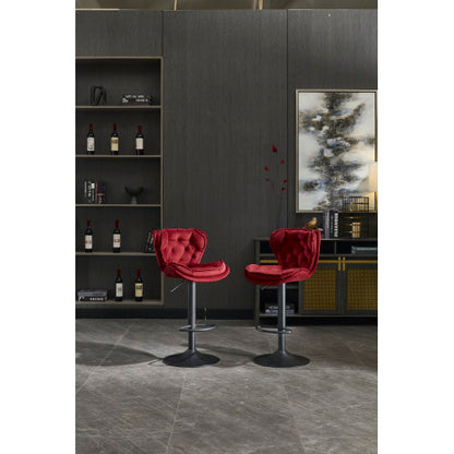 Set of 2 Bar Stools with powder Footrest and Base Swivel Height Adjustable Mechanical Lifting Velvet + powder Leg Simple Bar Stool-RED