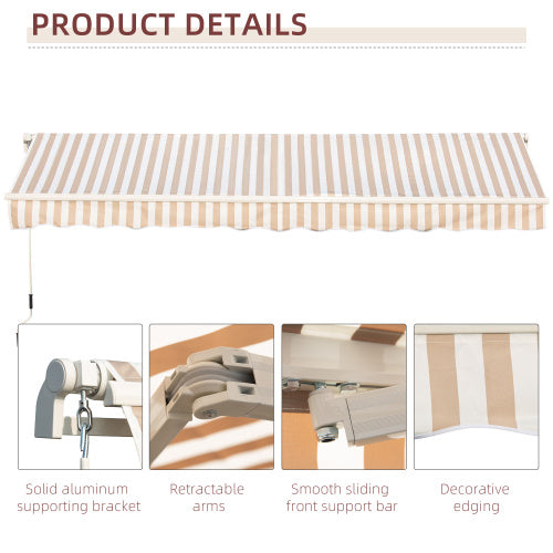 Outsunny 13' x 8' Retractable Awning, Patio Awnings, Sunshade Shelter w/ Manual Crank Handle, UV & Water-Resistant Fabric and Aluminum Frame for Deck, Balcony, Yard, Beige Stripes