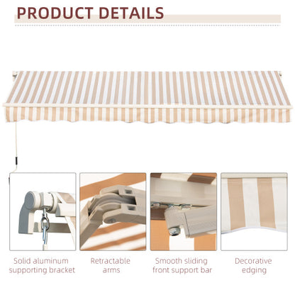 Outsunny 13' x 8' Retractable Awning, Patio Awnings, Sunshade Shelter w/ Manual Crank Handle, UV & Water-Resistant Fabric and Aluminum Frame for Deck, Balcony, Yard, Beige Stripes